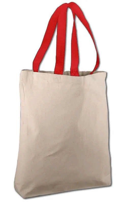 12 ct 100% Cotton Canvas Tote Bags with Color Handles - By Dozen