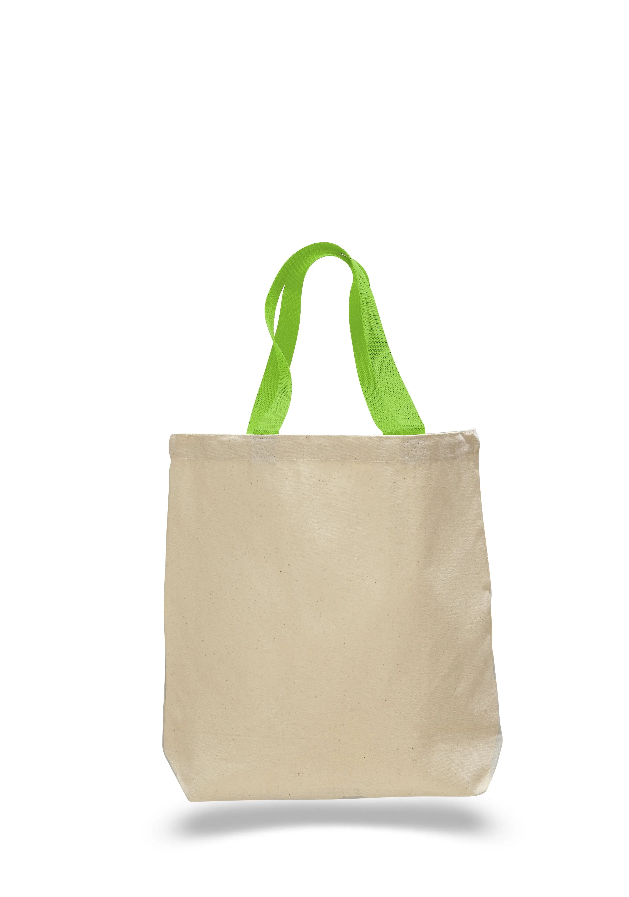 12 ct 100% Cotton Canvas Tote Bags with Color Handles - By Dozen