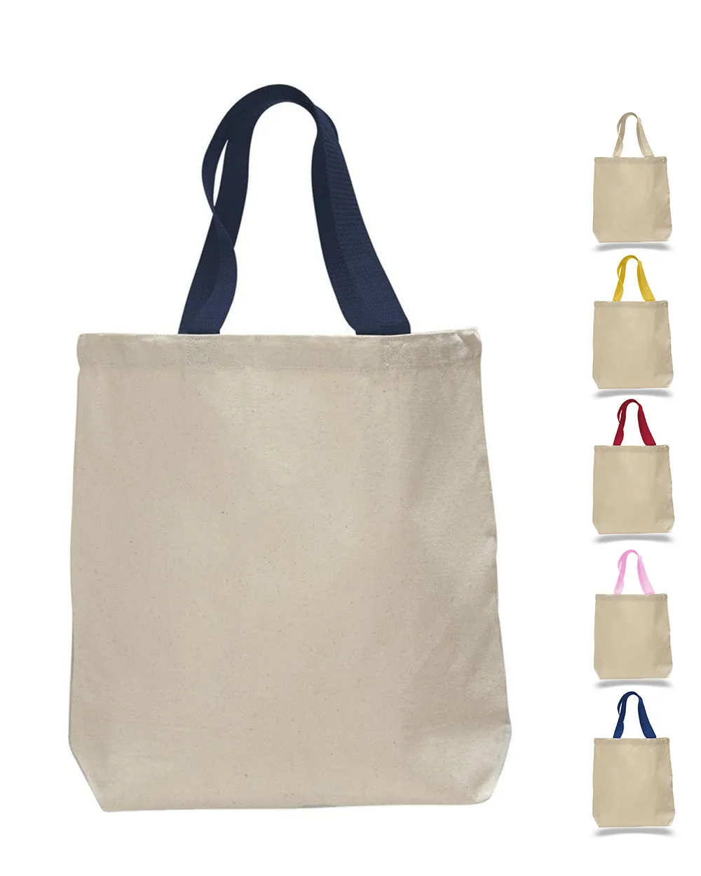 12 ct 100% Cotton Canvas Tote Bags with Color Handles - By Dozen