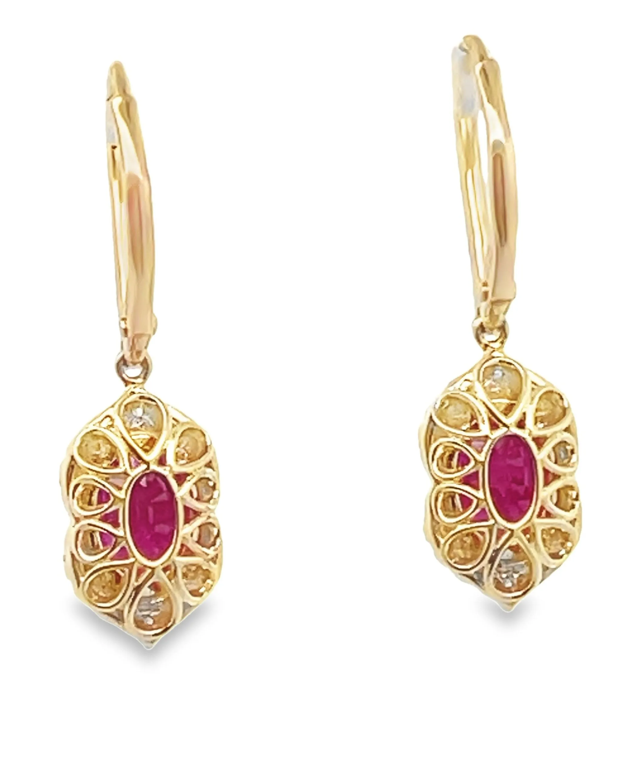 14K Yellow Gold Drop Earrings with Round Faceted Diamonds