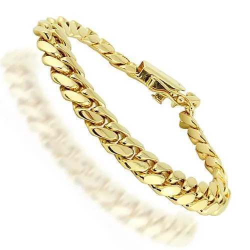 14K Yellow Solid Gold Mens Cuban Bracelet 10 mm