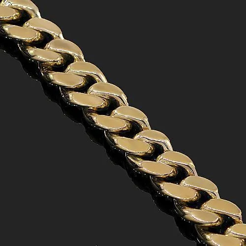 14K Yellow Solid Gold Mens Cuban Bracelet 10 mm