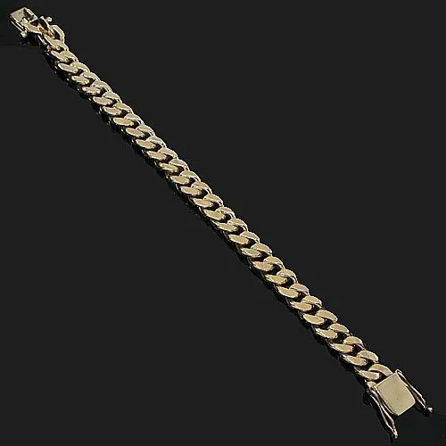 14K Yellow Solid Gold Mens Cuban Bracelet 10 mm