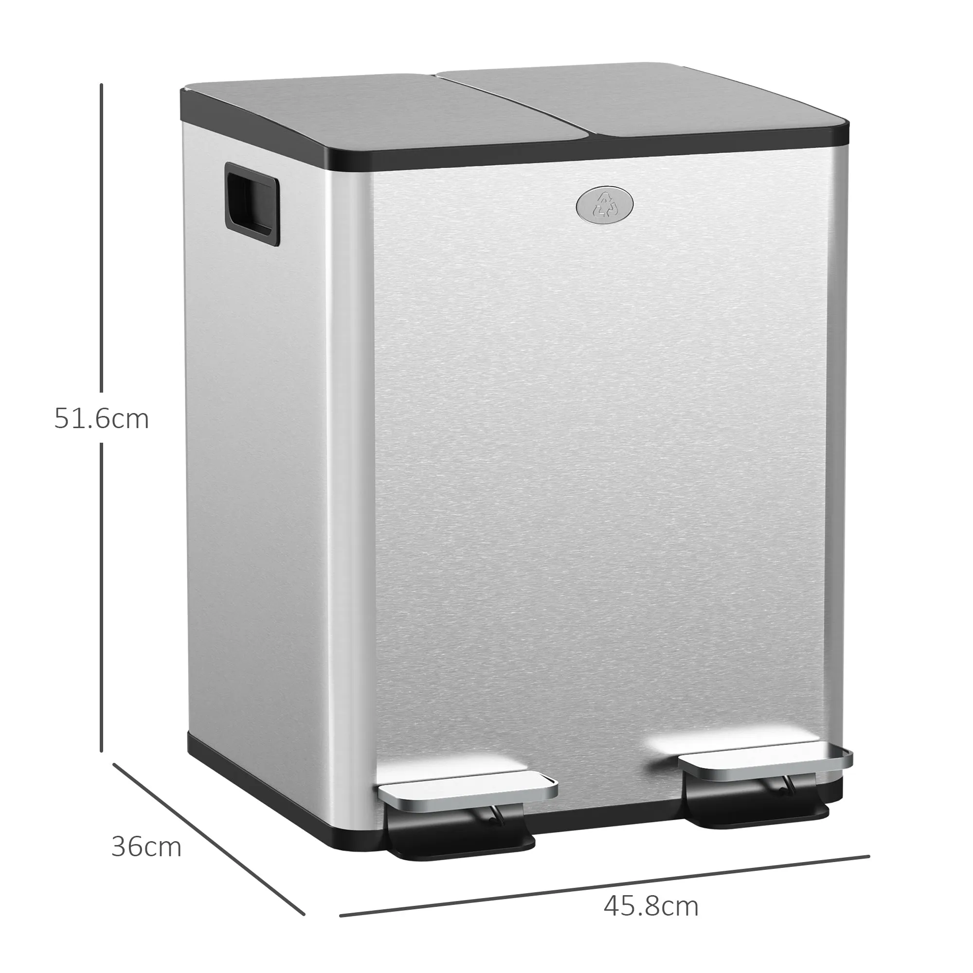 2 x 20L Dual Kitchen Bin Pedal Bin for Recycling and Waste, Silver