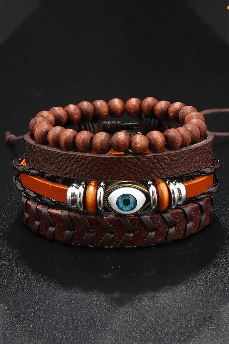 4PCS RETRO LEATHER BRACELETS BRAIDED SETS