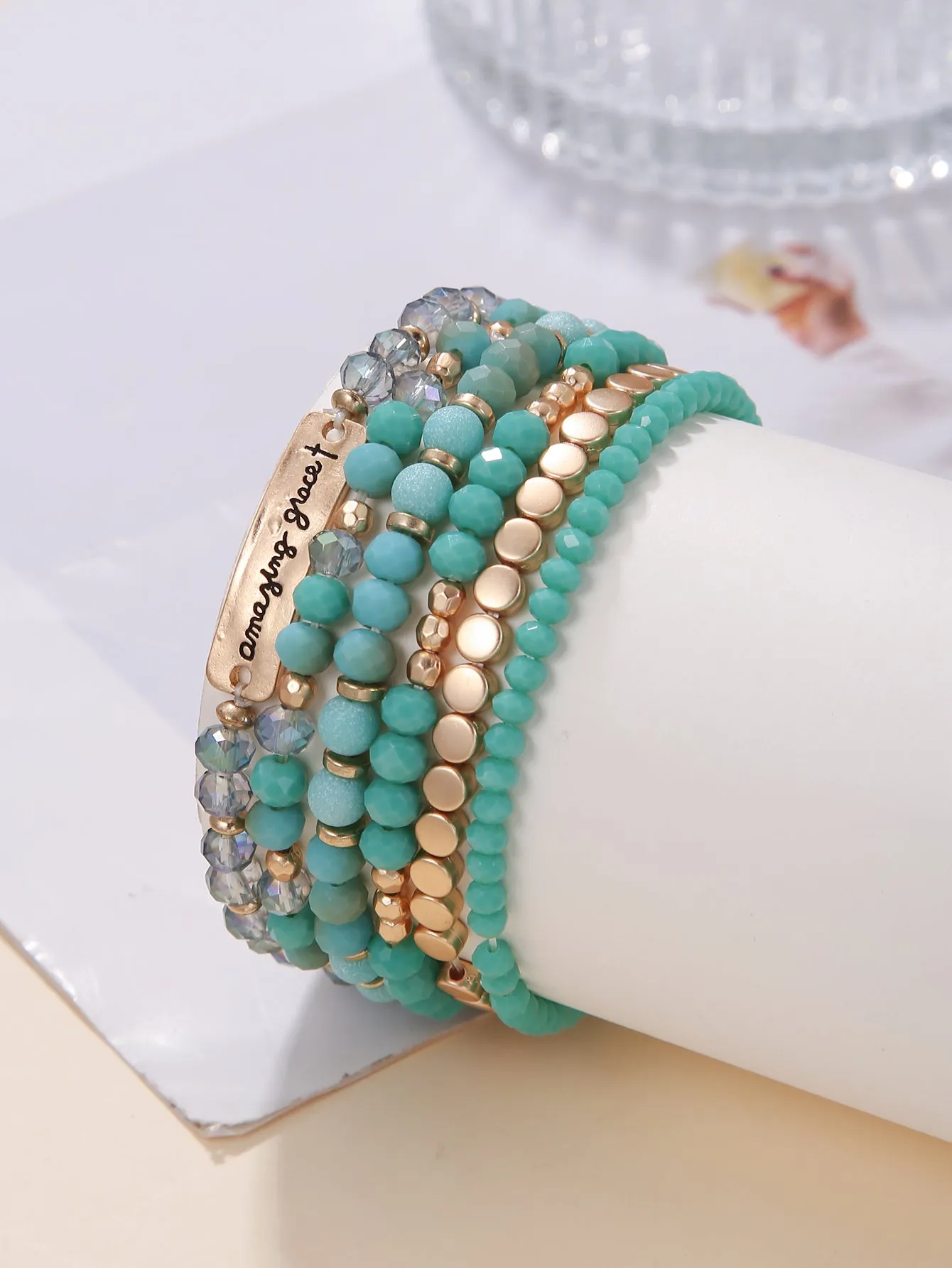 6pcs/set Two Tone Beaded Bracelet Fashion Jewelry Accessories for Women Jewelry