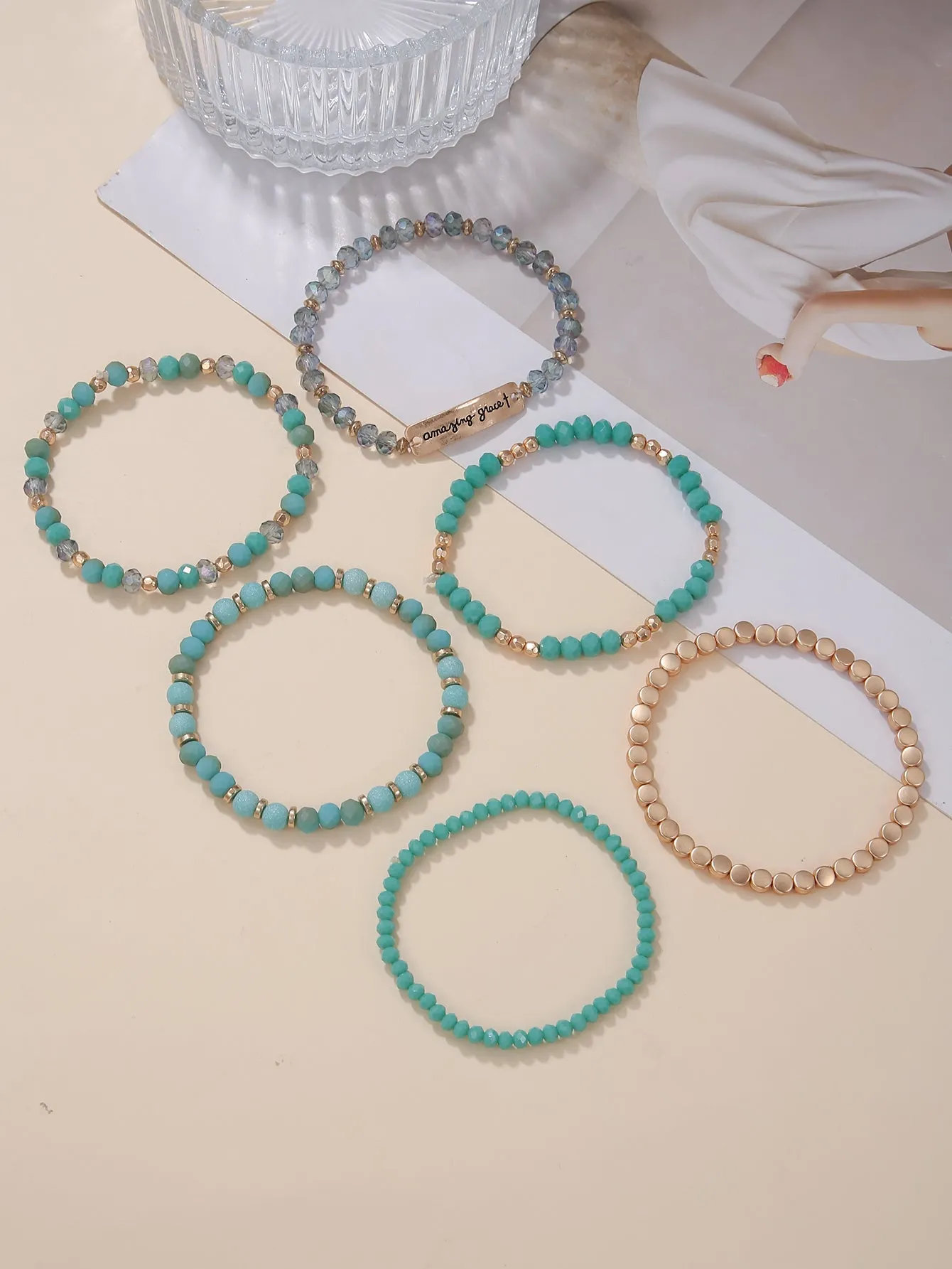 6pcs/set Two Tone Beaded Bracelet Fashion Jewelry Accessories for Women Jewelry