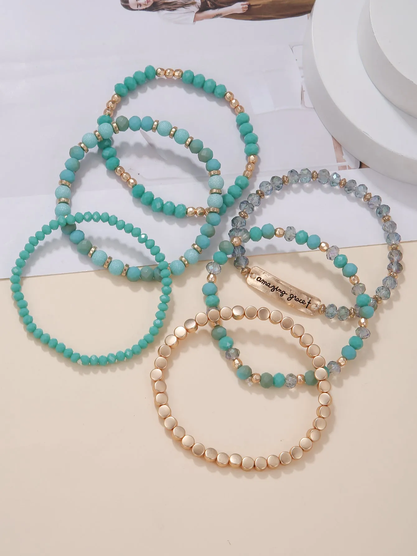 6pcs/set Two Tone Beaded Bracelet Fashion Jewelry Accessories for Women Jewelry