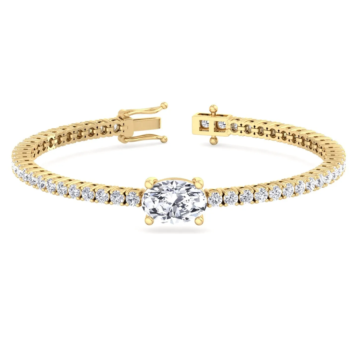 7CT T.W Oval Cut Center Stone Natural Diamond Tennis Bracelet 18K Solid Gold