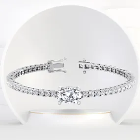 7CT T.W Oval Cut Center Stone Natural Diamond Tennis Bracelet 18K Solid Gold