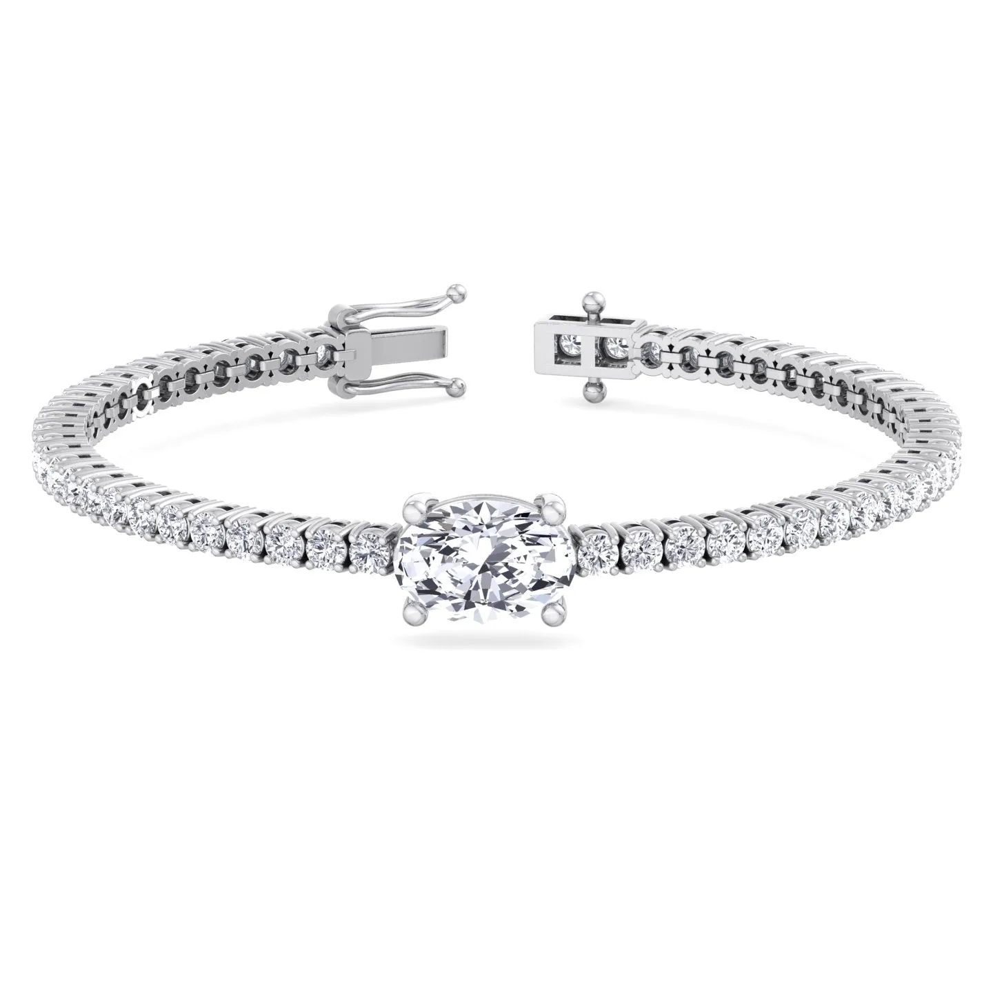 7CT T.W Oval Cut Center Stone Natural Diamond Tennis Bracelet 18K Solid Gold