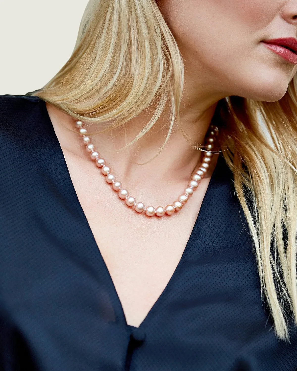 8.5-9.5mm Peach Freshwater Pearl Necklace - AAA Quality