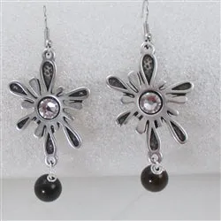 Antique Silver Flower Earrings Crystal Accents