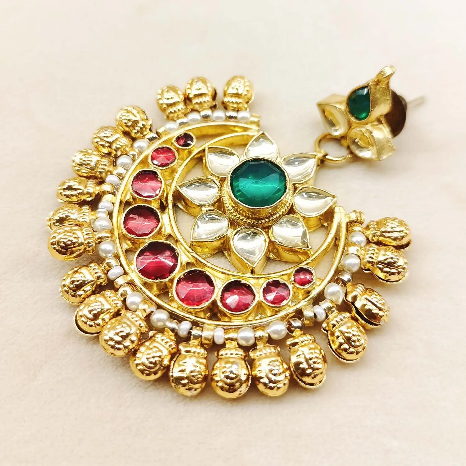 Ashrita Ruby & Green Coloured Pachi Kundan Chandbali