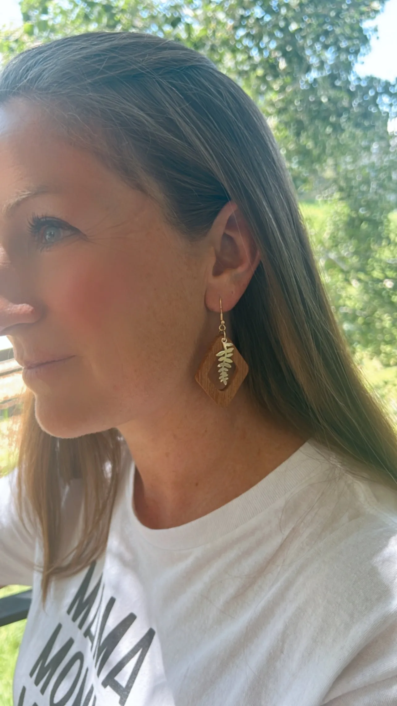 Beautiful Leaf and Wooden Geometric Drop Earrings