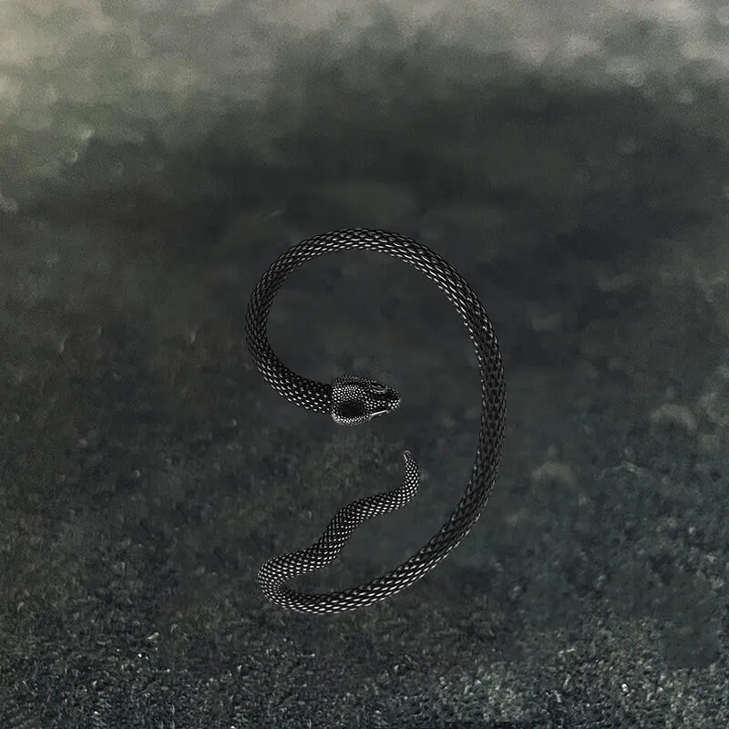 Black Crawling Snake Stainless Steel Ear Cuffs