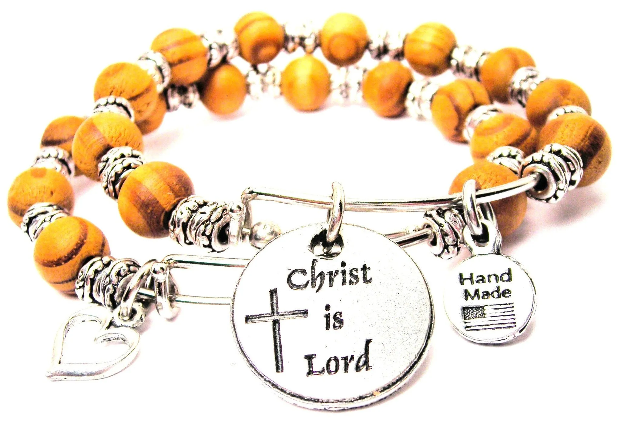 Christ Is Lord Natural Wood Double Bangle Set