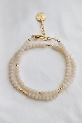 CREAM MEDIUM CRYSTAL DOUBLE WRAP BRACELET