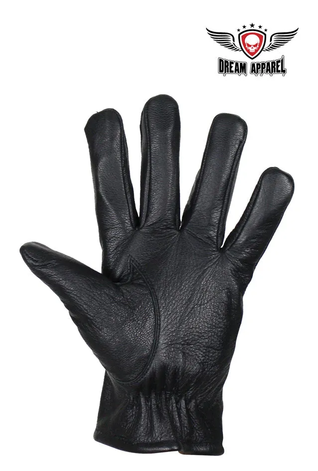 Deer Skin Leather Gloves W/ Slits - Black