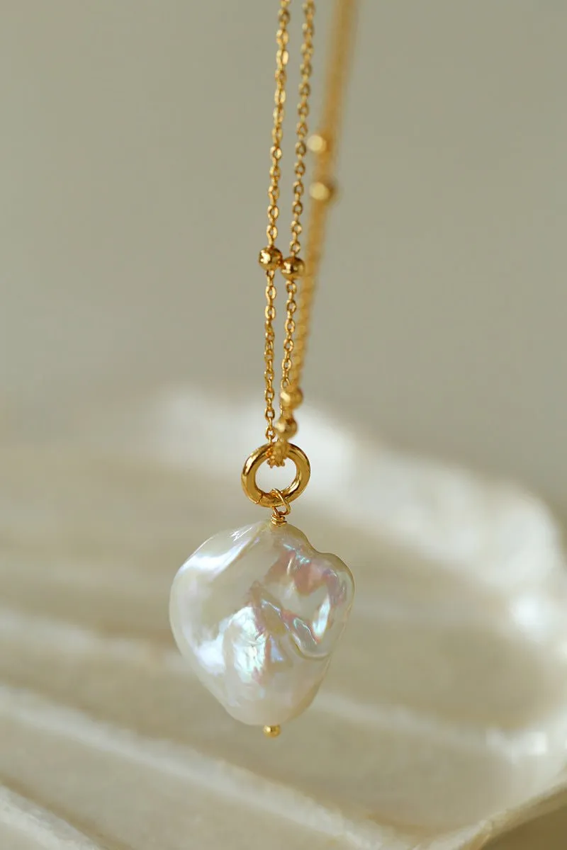 Double-Layer Chain Single Baroque Pearl Pendant Necklace