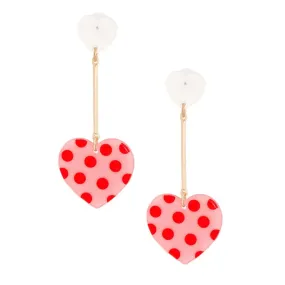 Drop Earrings Polka Dot Pink Heart