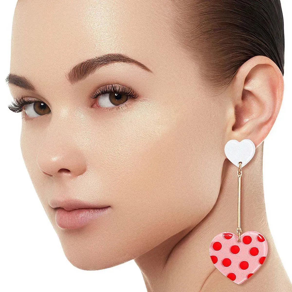 Drop Earrings Polka Dot Pink Heart