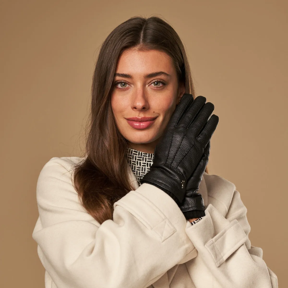 Emily (black) – deerskin (American deerskin) leather gloves with warm wool lining