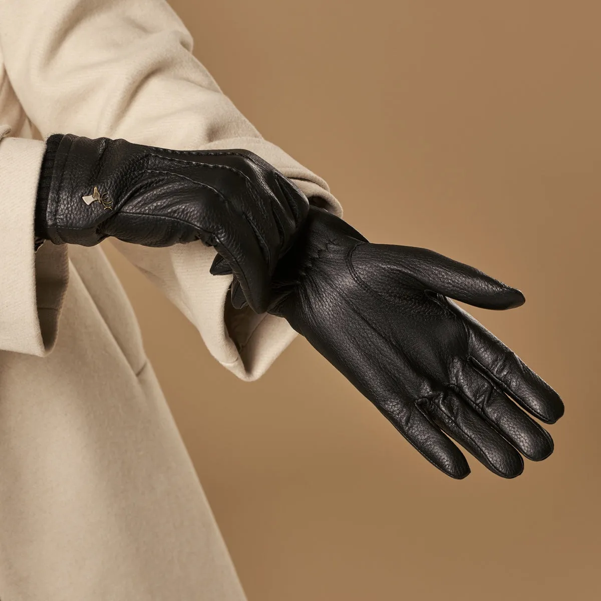 Emily (black) – deerskin (American deerskin) leather gloves with warm wool lining