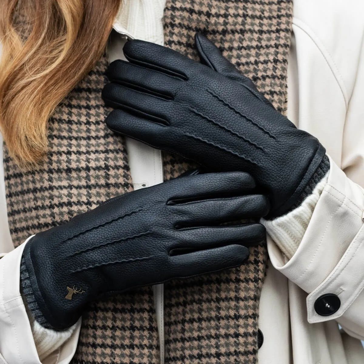 Emily (black) – deerskin (American deerskin) leather gloves with warm wool lining