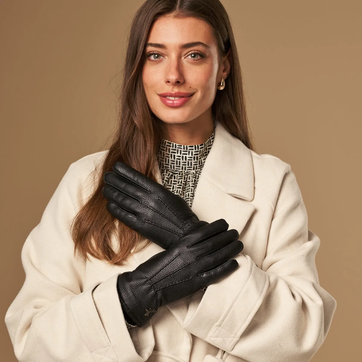 Emily (black) – deerskin (American deerskin) leather gloves with warm wool lining