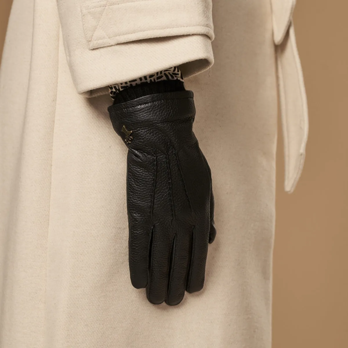 Emily (black) – deerskin (American deerskin) leather gloves with warm wool lining