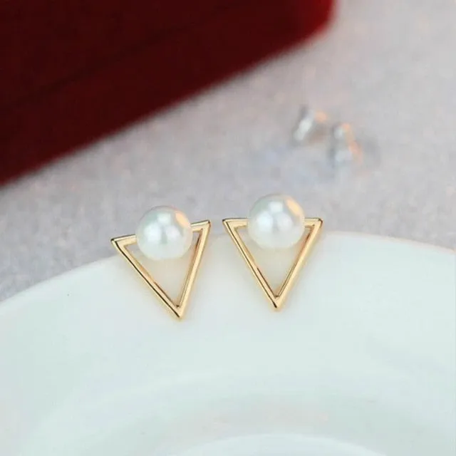 Geometric Stud Earrings | Square Earrings Studs | Women Minimal Earrings | Square Ear Jacket | Triangle Stud Earrings | Open Square Earring