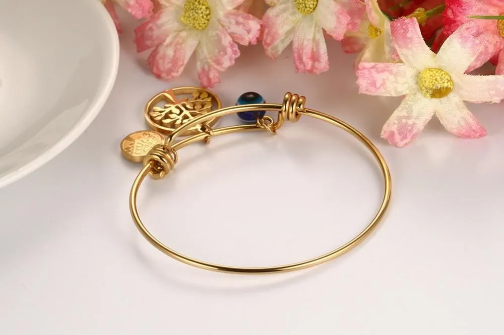 Gold Tree of Life Wired Bangle Bracelet