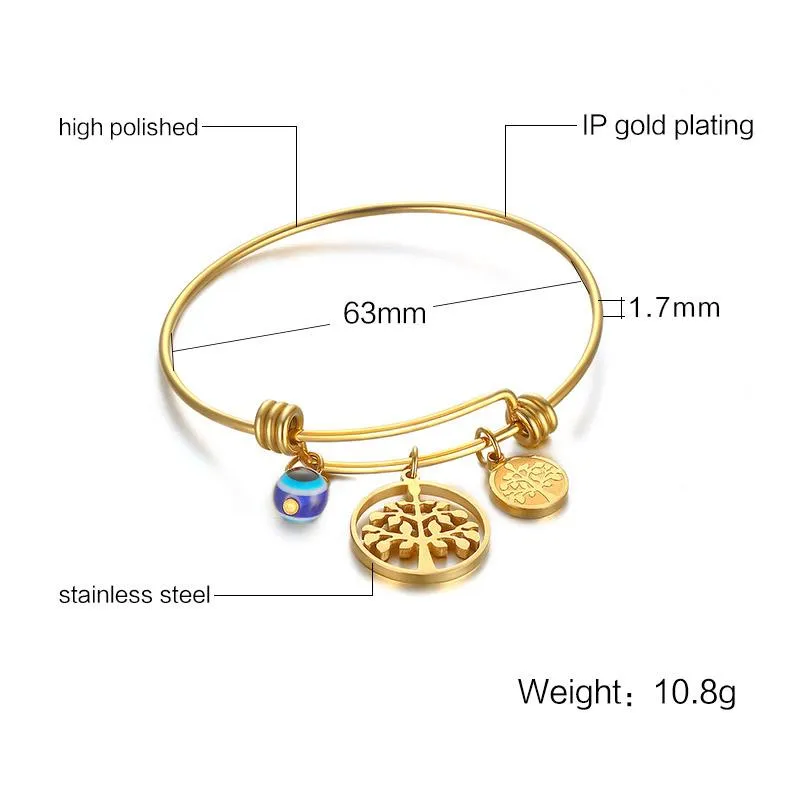 Gold Tree of Life Wired Bangle Bracelet