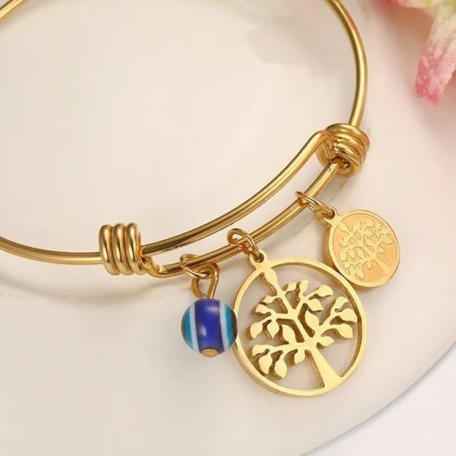 Gold Tree of Life Wired Bangle Bracelet