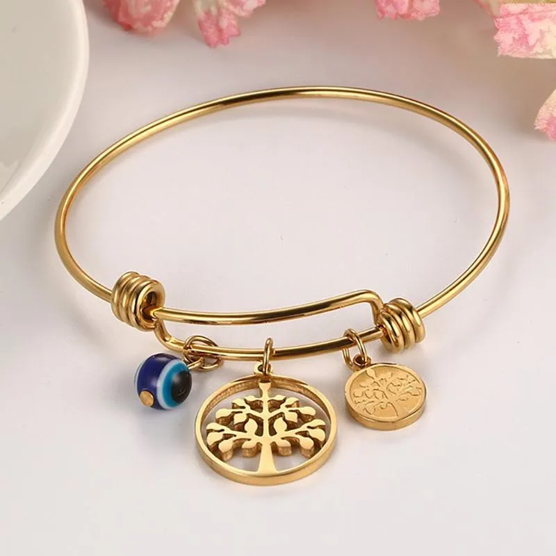 Gold Tree of Life Wired Bangle Bracelet