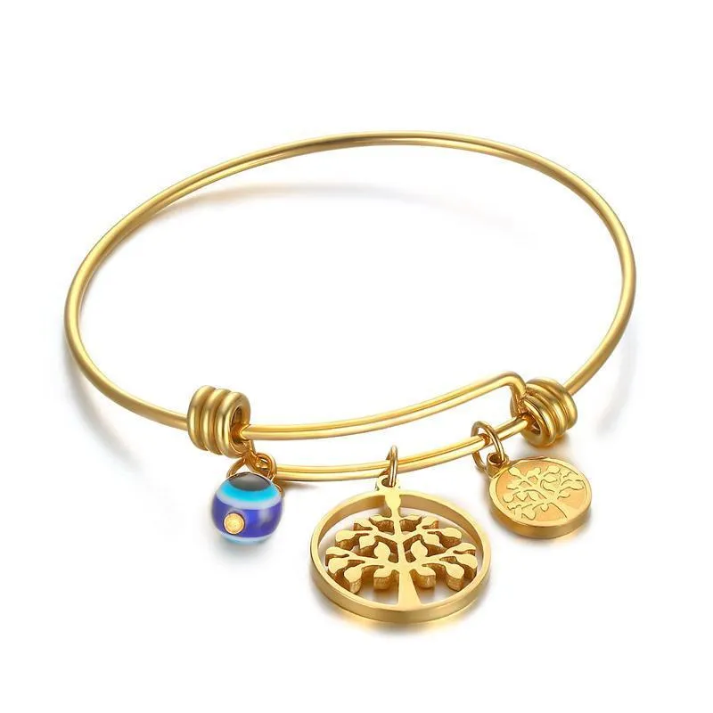 Gold Tree of Life Wired Bangle Bracelet