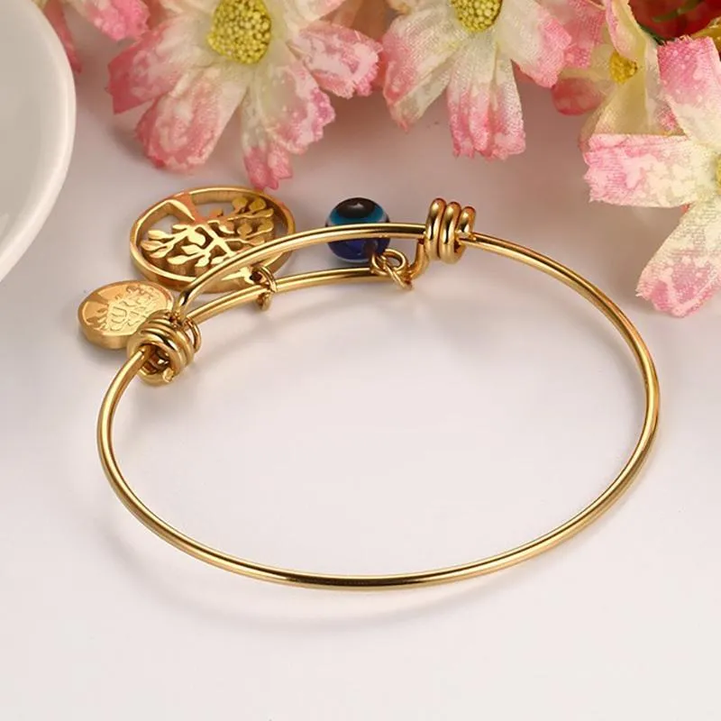 Gold Tree of Life Wired Bangle Bracelet