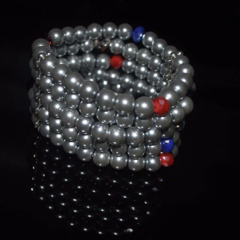 Gray Multiple Strands Glass Pearls Bracelets