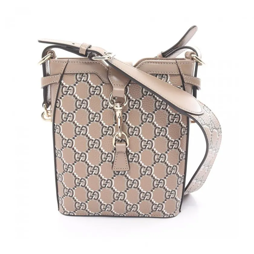 Gucci GG Shadow Mini Bucket Shoulder Bag Gray Beige Leather