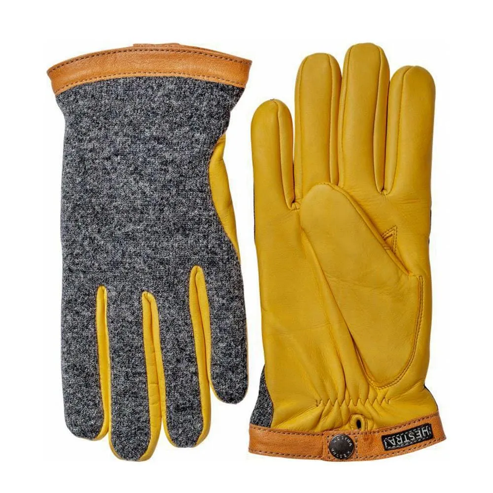 Hestra Deerskin Wool Tricot Gloves Charcoal / Natural Yellow