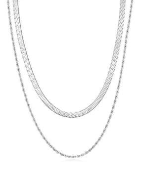 L'Amor Chain Necklace Set- Silver