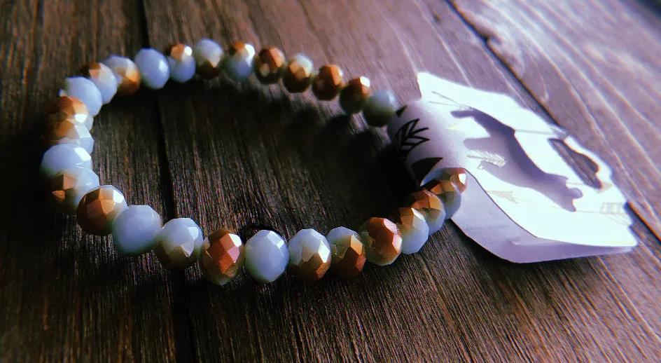 Light Blue/Turquoise & Rusty Gold/Tan Adjustable Beaded Bracelet