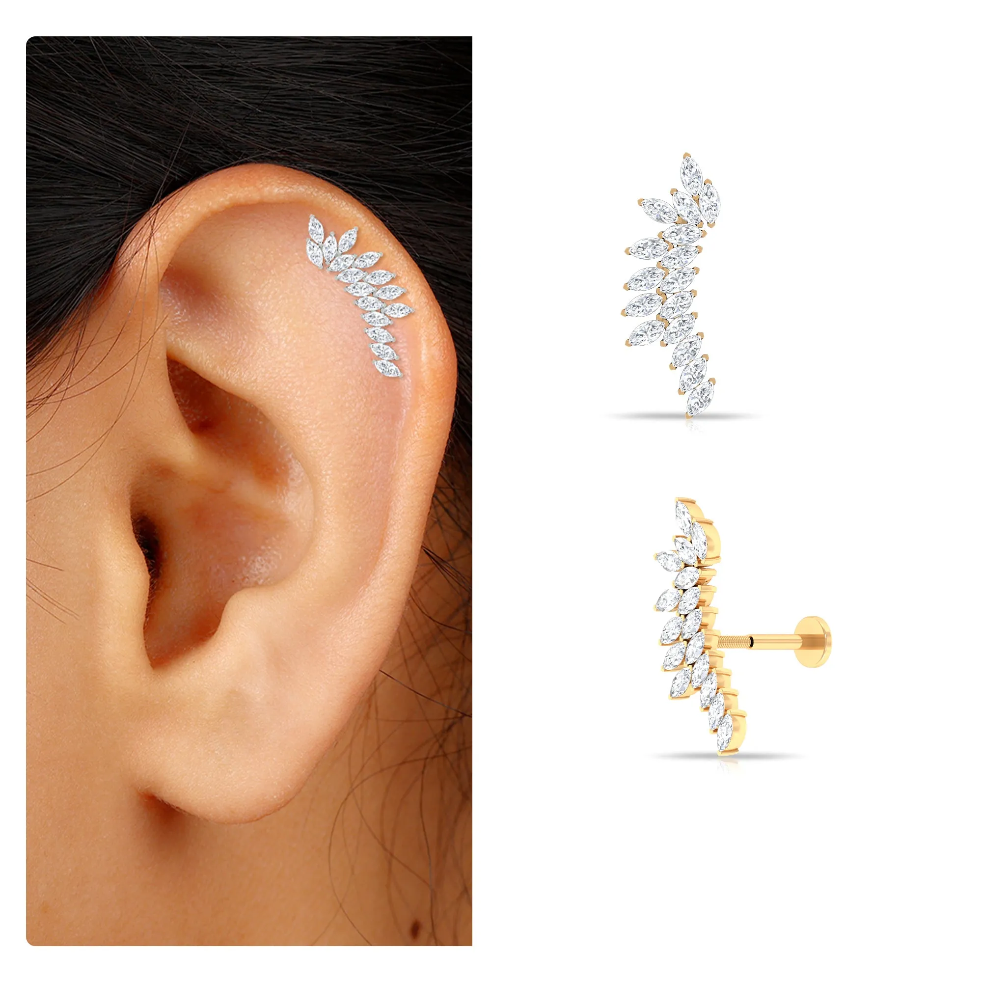 Marquise Moissanite Cluster Crawler Earring in Gold