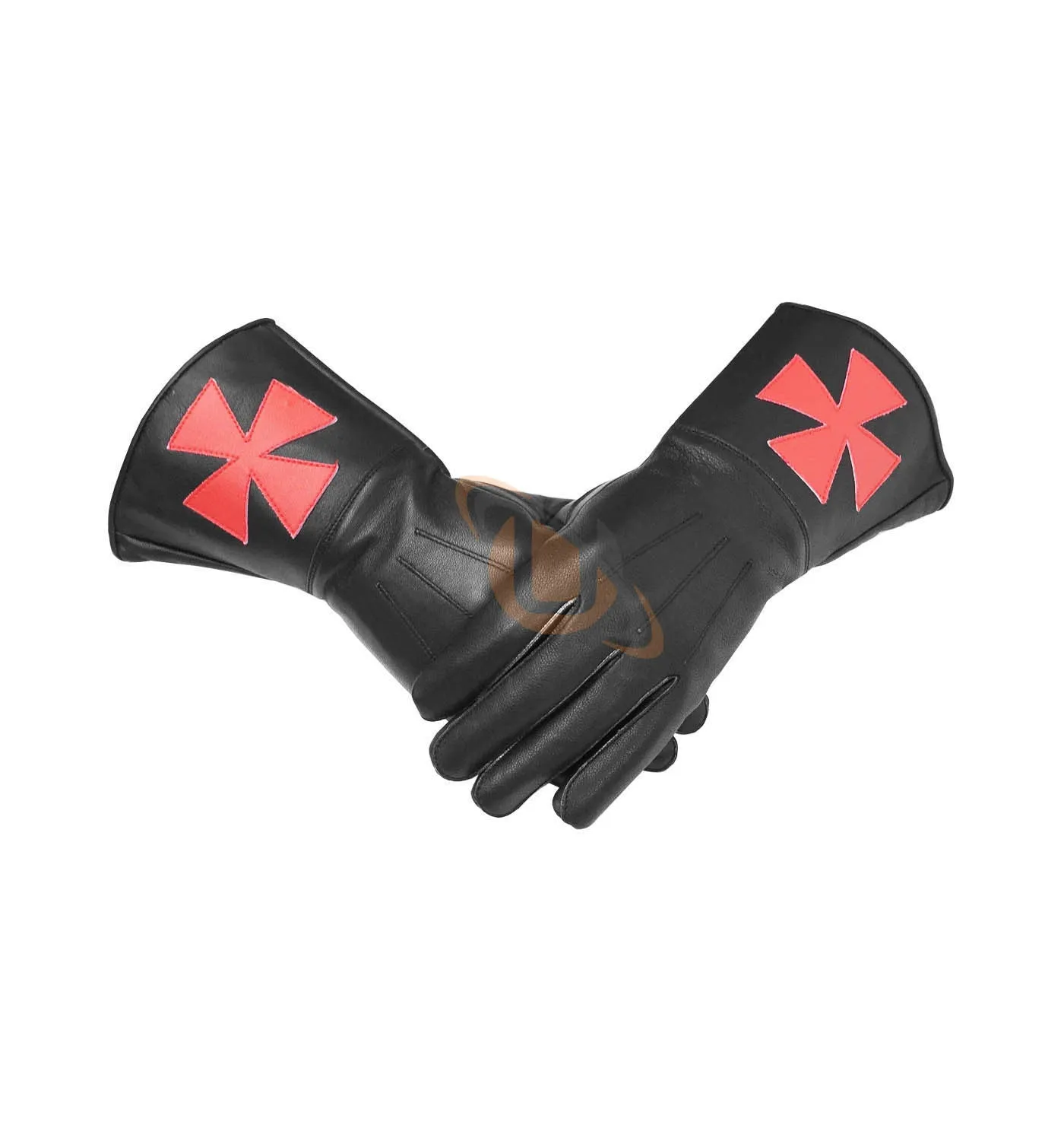 Masonic Knight Templar Black Gauntlets Soft Leather Gloves