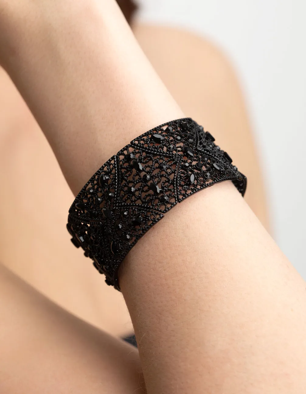 Matte Black Diamante Statement Bracelet