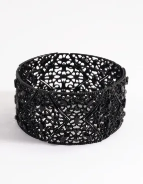 Matte Black Diamante Statement Bracelet