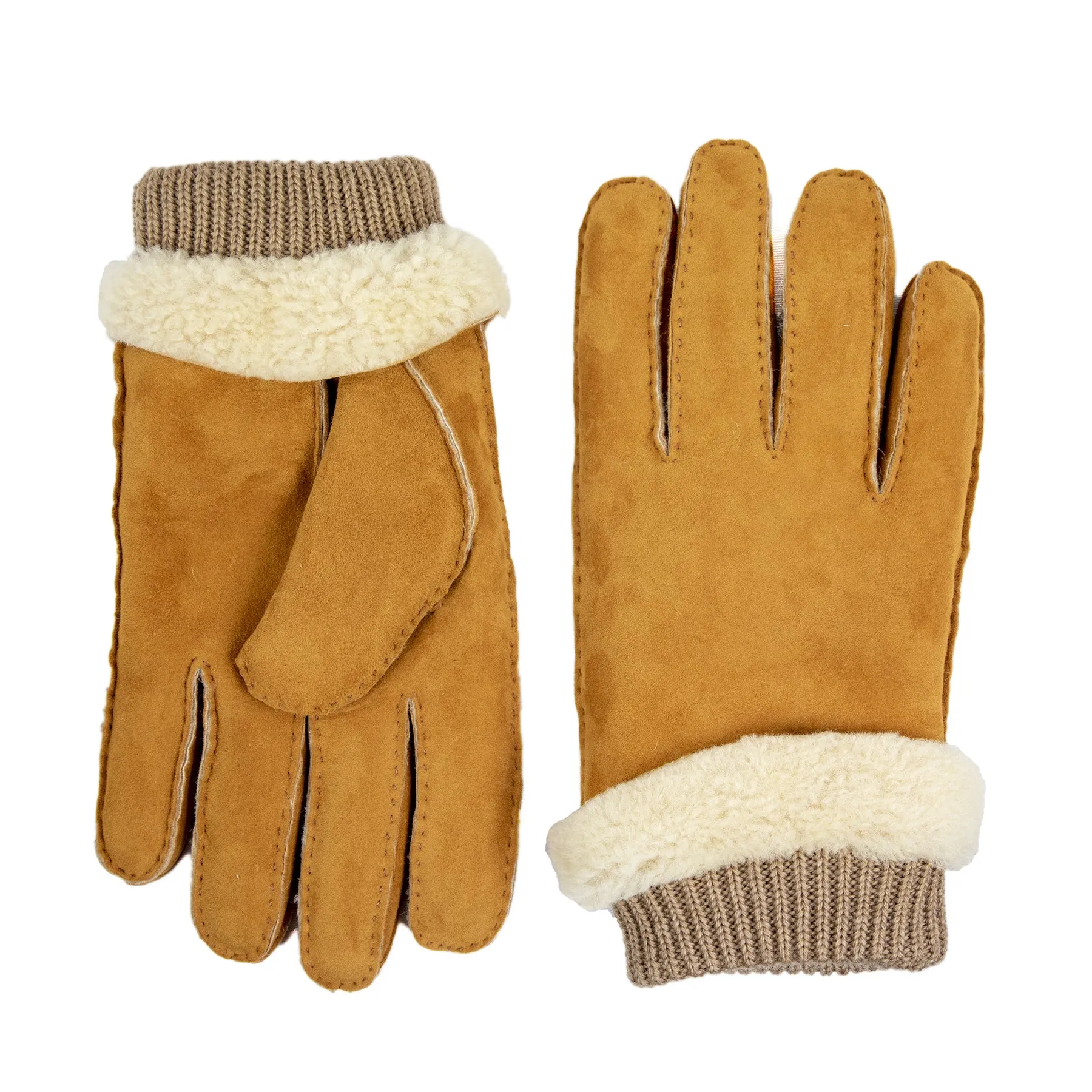 Men's chestnut lambskin gloves with wool ribb cuff