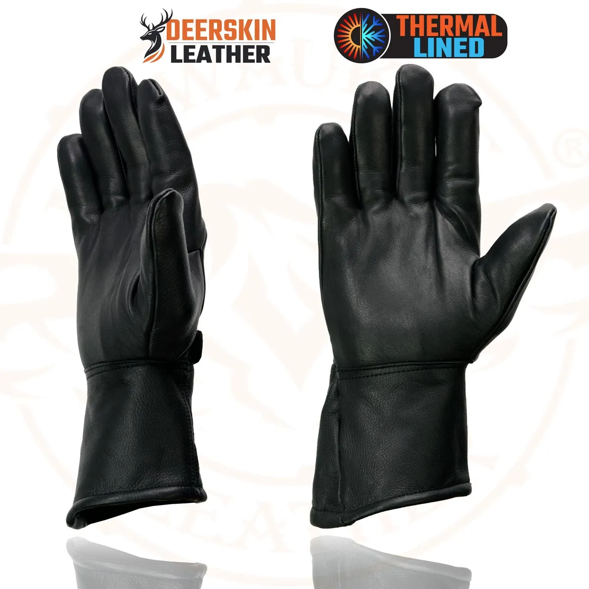 Milwaukee Leather Men's Gauntlet Motorcycle Hand Gloves-Deerskin Adjustable Wrist Strap Closure Thermal Lined-SH864th