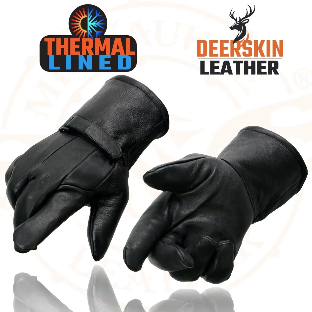 Milwaukee Leather Men's Gauntlet Motorcycle Hand Gloves-Deerskin Adjustable Wrist Strap Closure Thermal Lined-SH864th